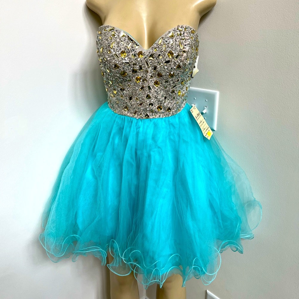 Eureka Aqua jeweled tulle corset dress